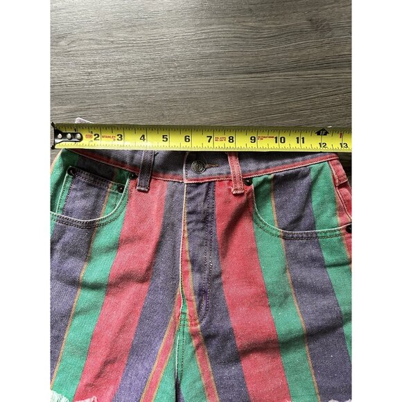 Cartini Multi Color Jean Shorts Rainbow Stripes Size 27 Pink Purple Green - Picture 4 of 7